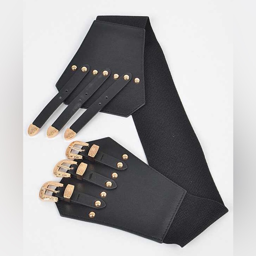 Vegan Leather Triple Buckle Corset Statement Belt - Picture 7 of 7